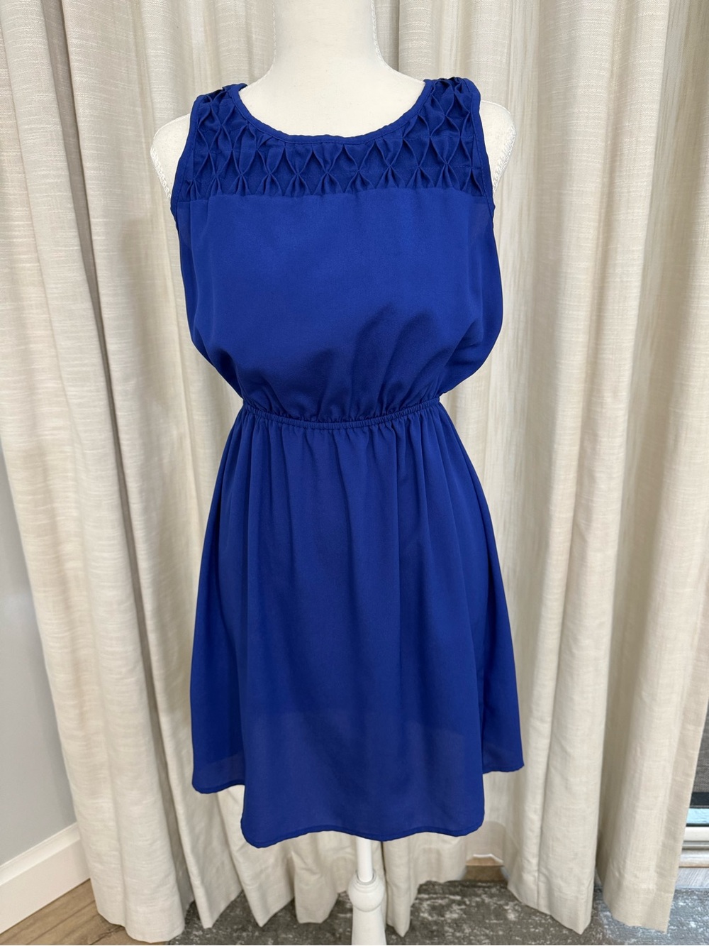 Sleeveless Royal Blue Smocked Yoke Dress